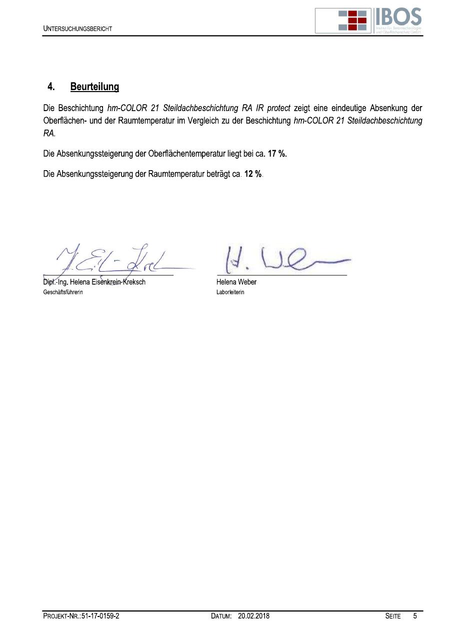Untersuchungsbericht Seite 5: Beurteilung der Temperaturabsenkung